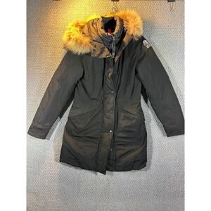 PARAJUMPERS Angie Long Down Fur Trim Jacket Black Womens Small